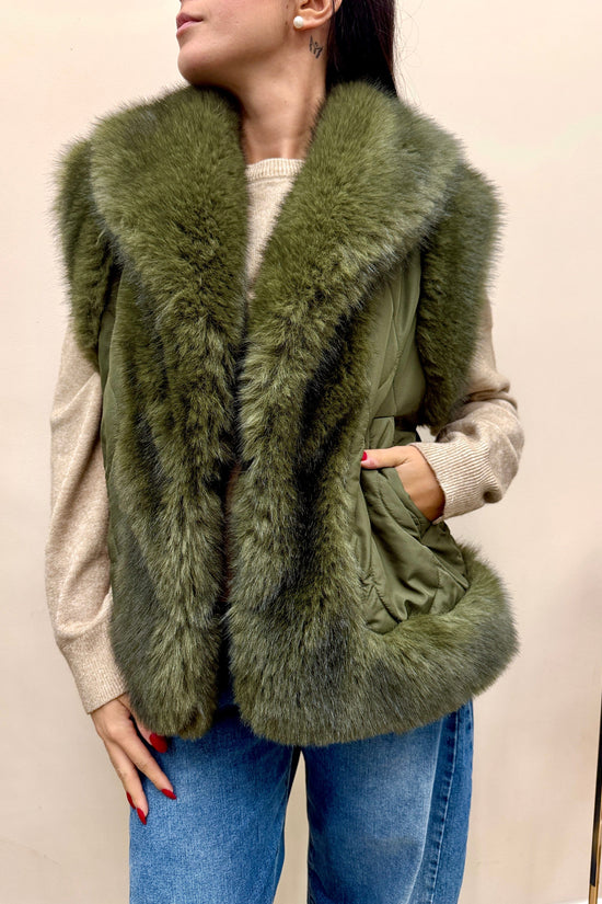gilet piumino con pelliccia - VERDE
