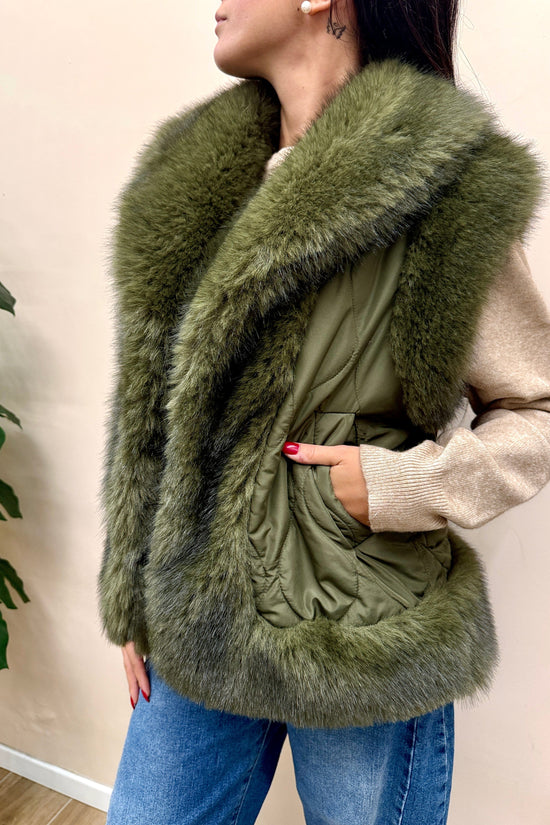 gilet piumino con pelliccia - VERDE