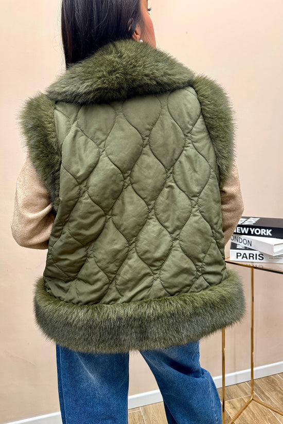 gilet piumino con pelliccia - VERDE