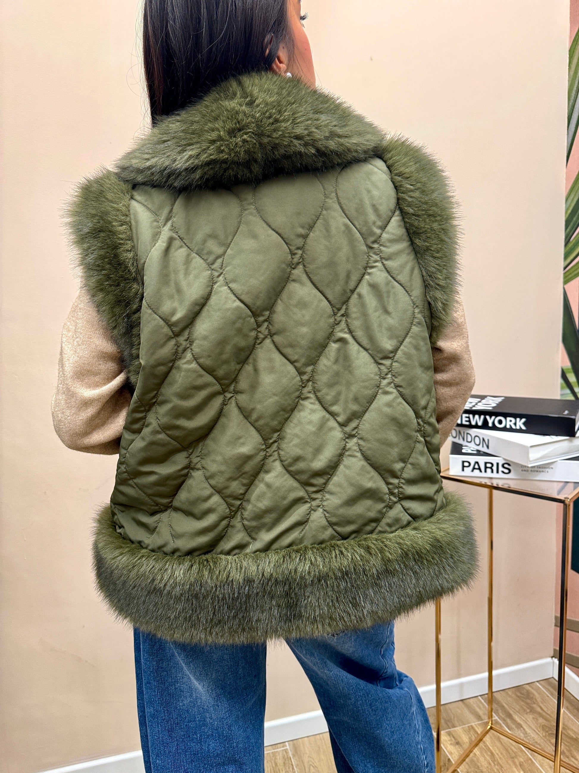 gilet piumino con pelliccia - VERDE