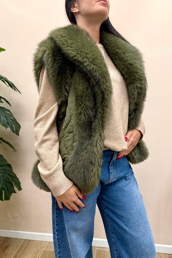 gilet piumino con pelliccia - VERDE