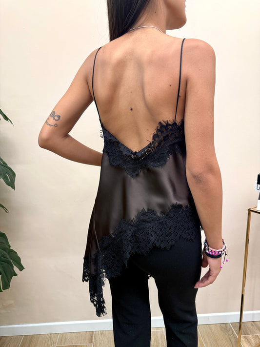 Top pizzo e satin - MORO