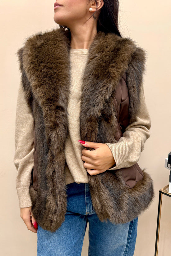 gilet piumino con pelliccia - MORO