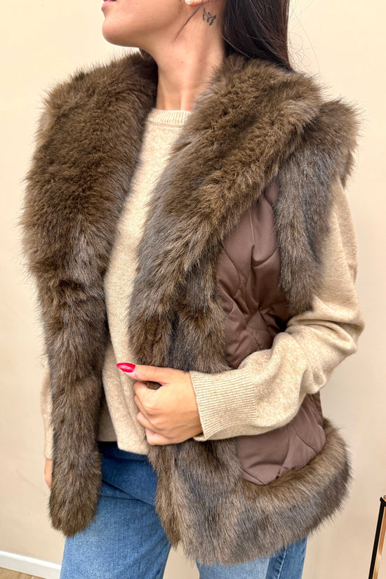 gilet piumino con pelliccia - MORO