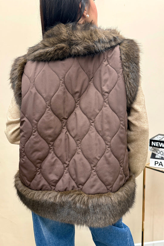 gilet piumino con pelliccia - MORO