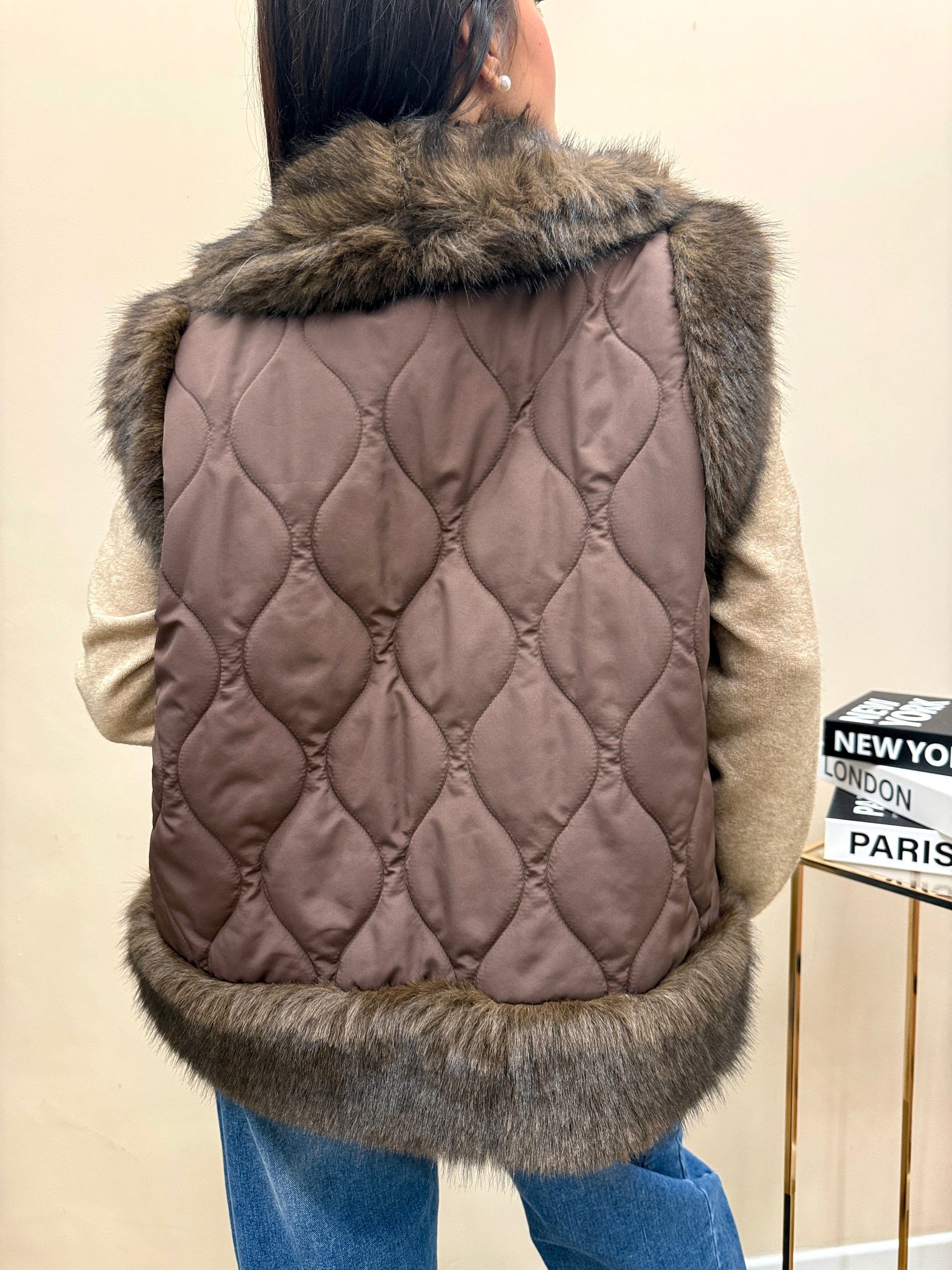 gilet piumino con pelliccia - MORO