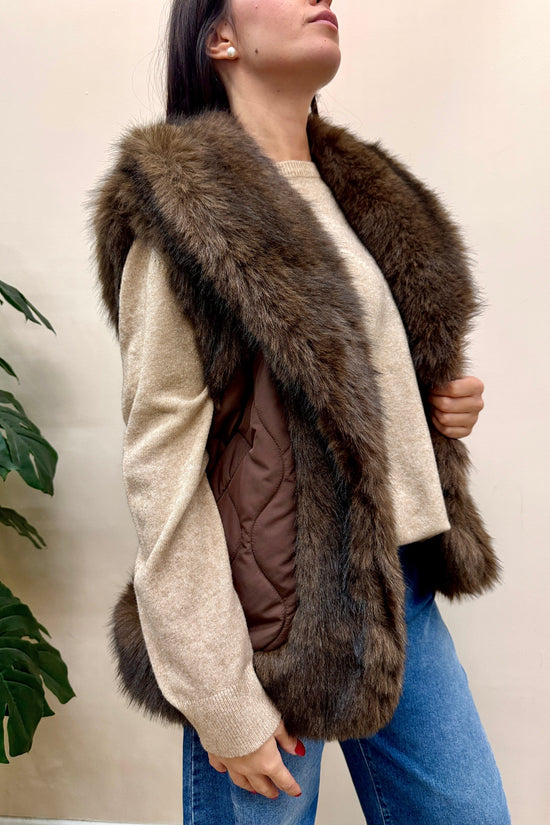 gilet piumino con pelliccia - MORO