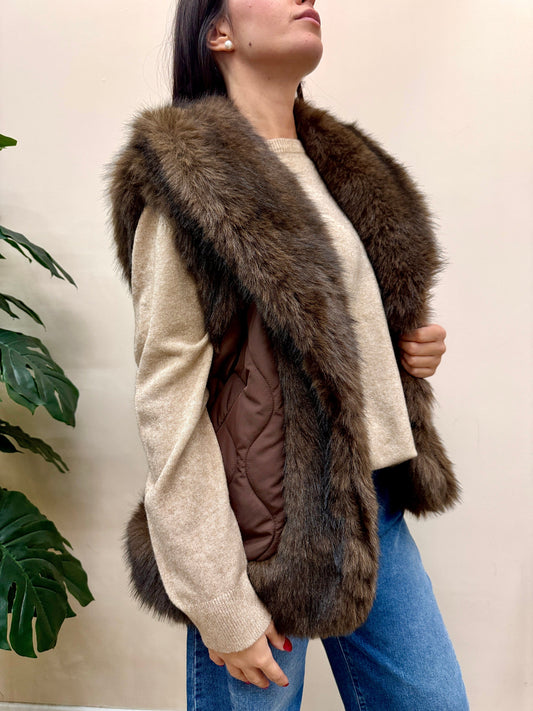 gilet piumino con pelliccia - MORO