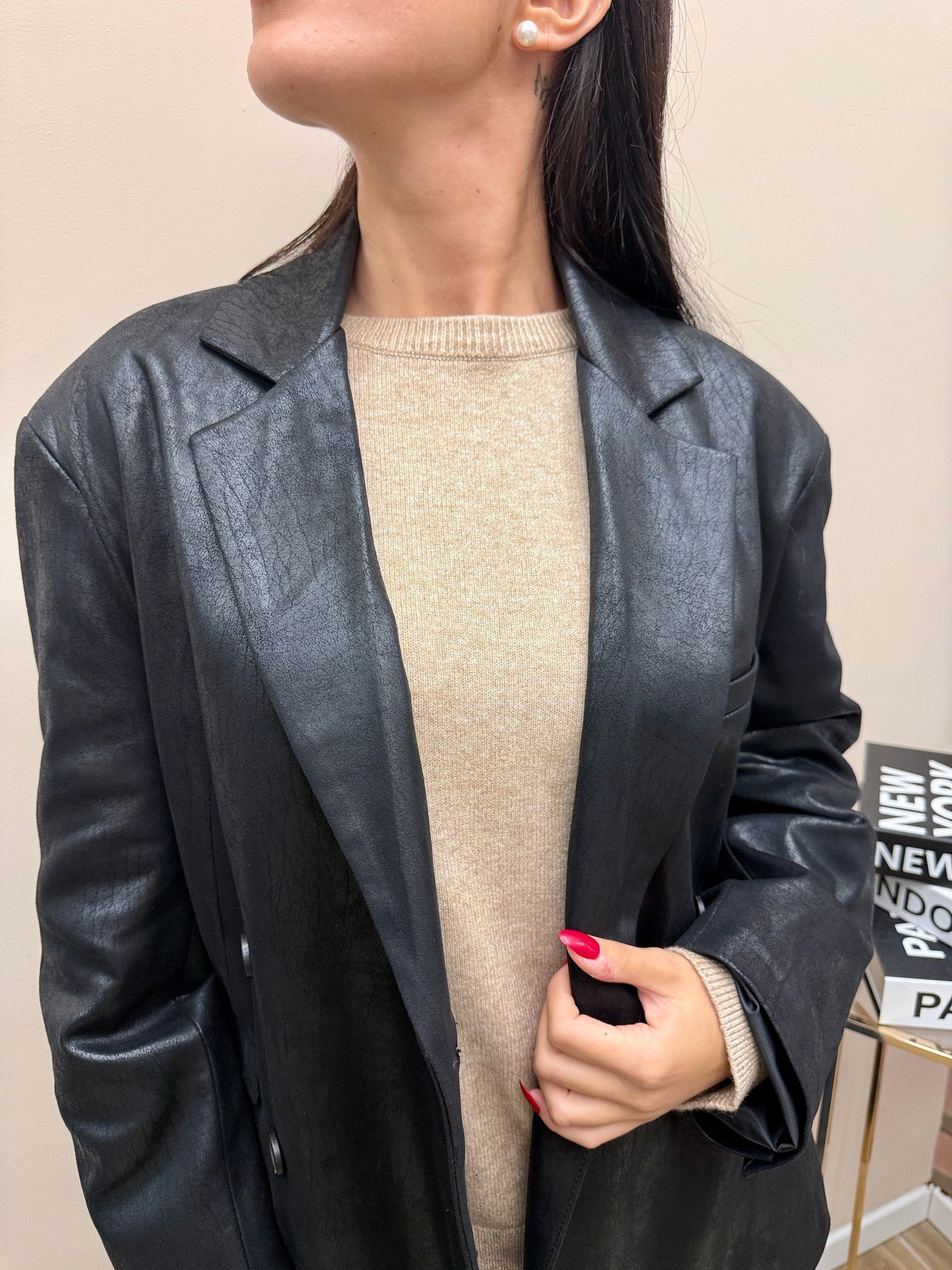 Giacca ecopelle - NERO