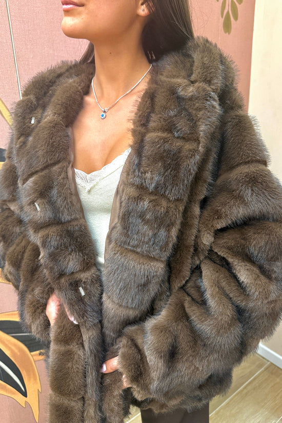 Mantella con cappuccio ecovisone - MORO