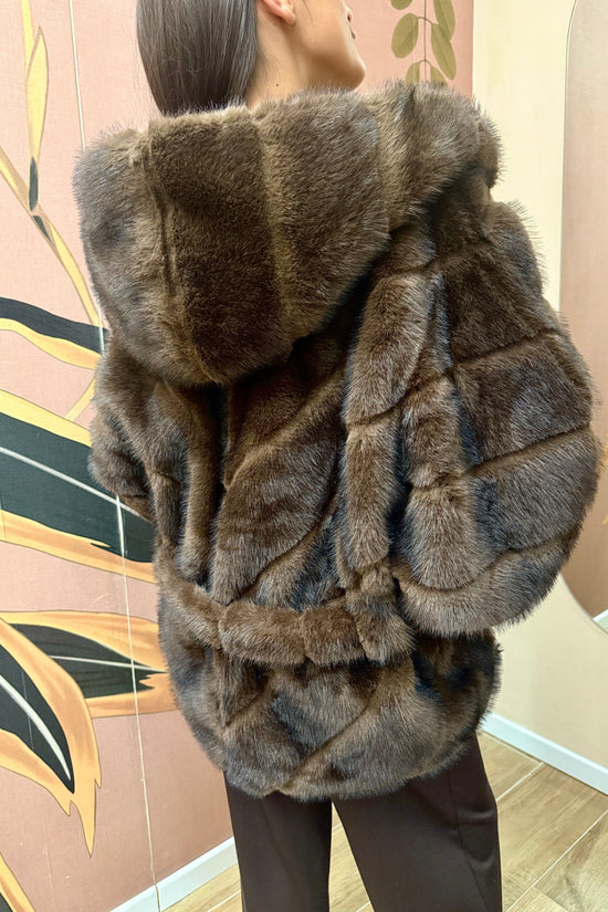 Mantella con cappuccio ecovisone - MORO