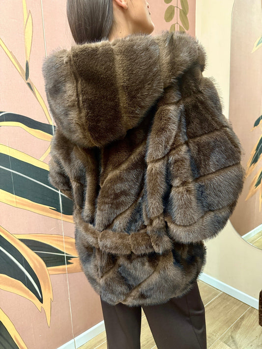 Mantella con cappuccio ecovisone - MORO