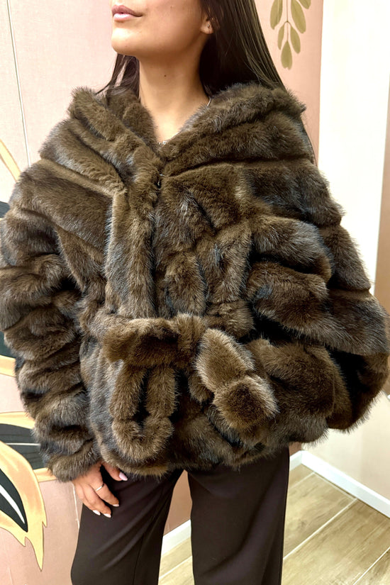 Mantella con cappuccio ecovisone - MORO