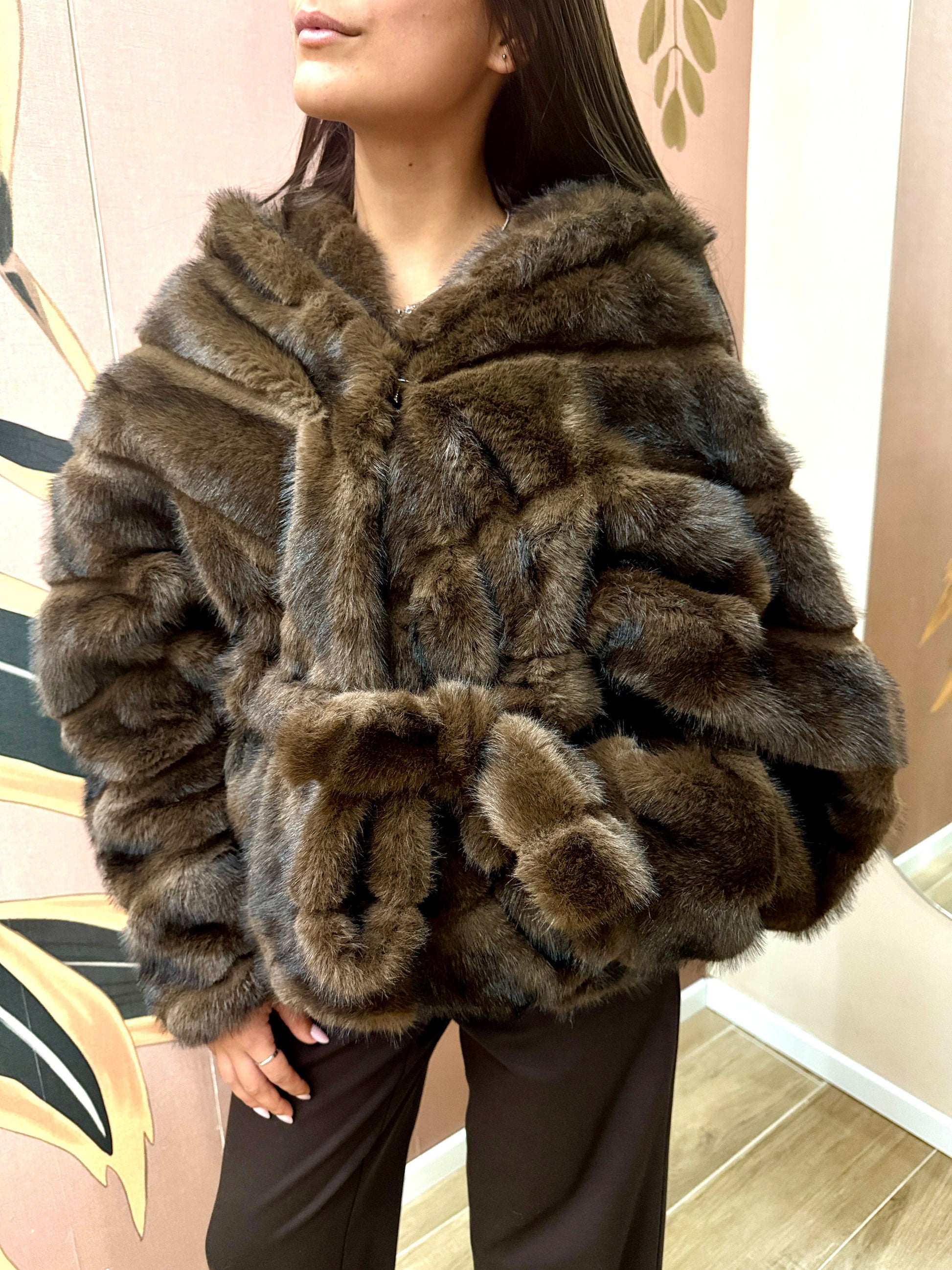 Mantella con cappuccio ecovisone - MORO