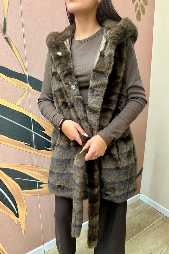 Gilet ecovisone con cintura - MORO