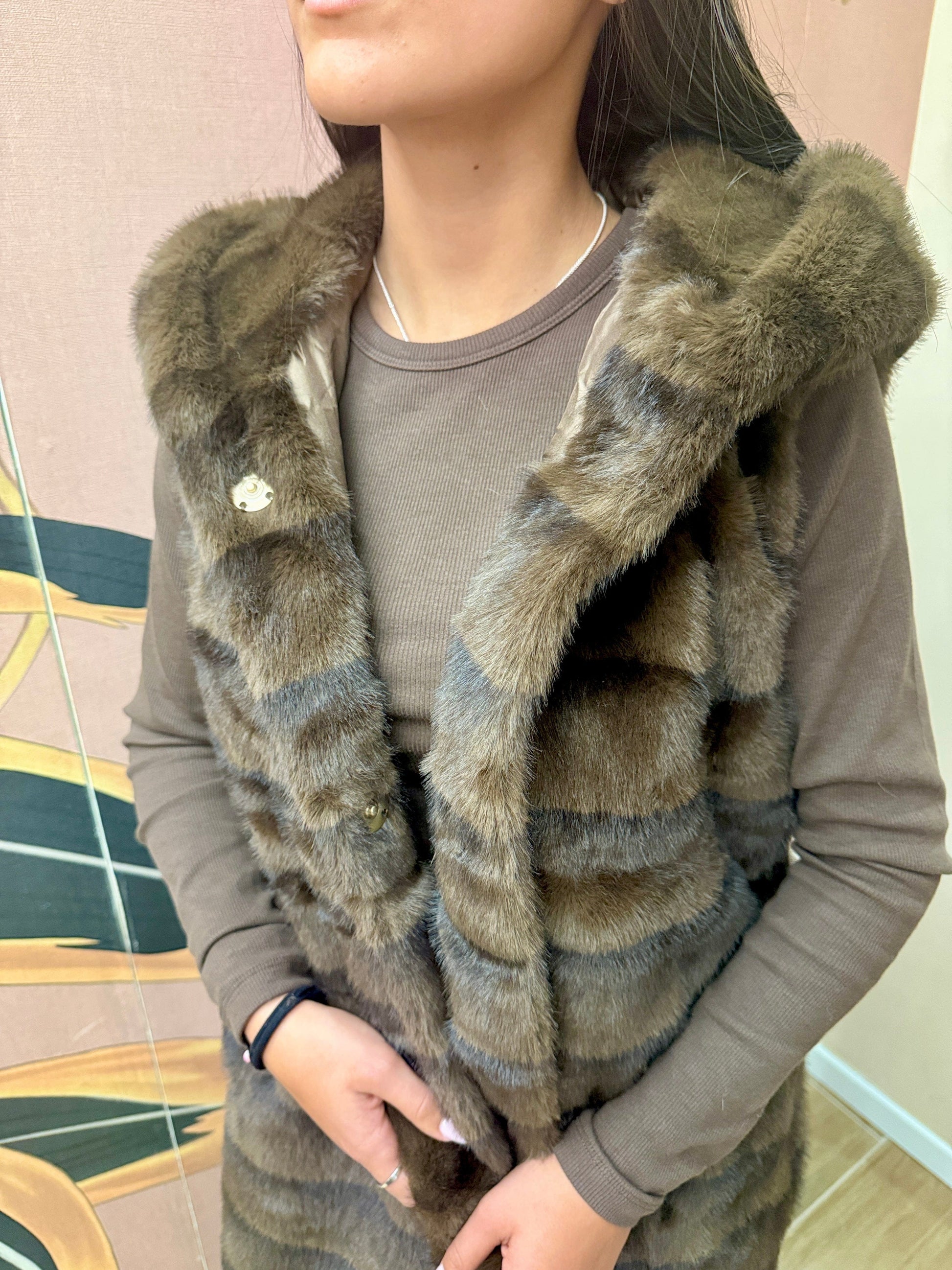 Gilet ecovisone con cintura - MORO