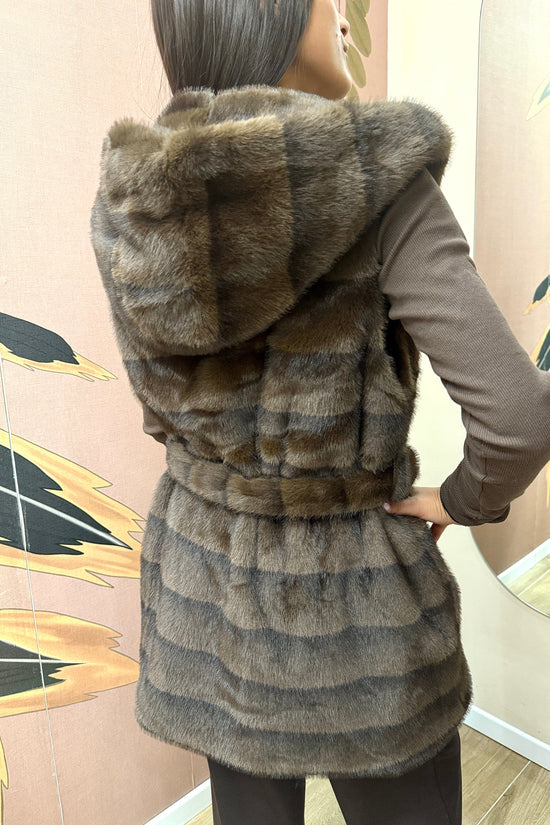 Gilet ecovisone con cintura - MORO