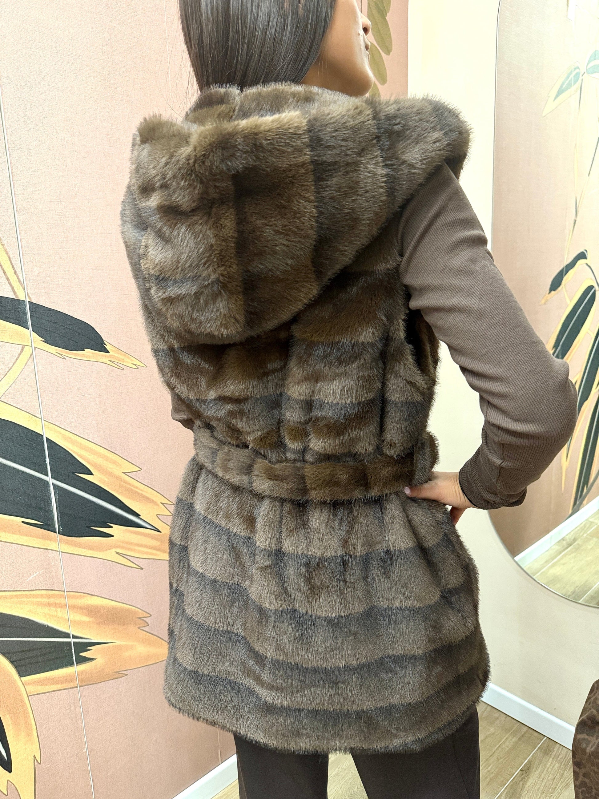 Gilet ecovisone con cintura - MORO