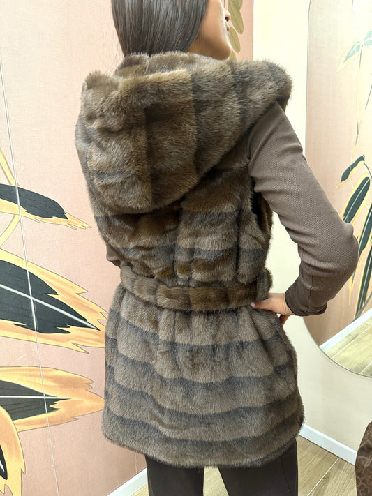 Gilet ecovisone con cintura - MORO