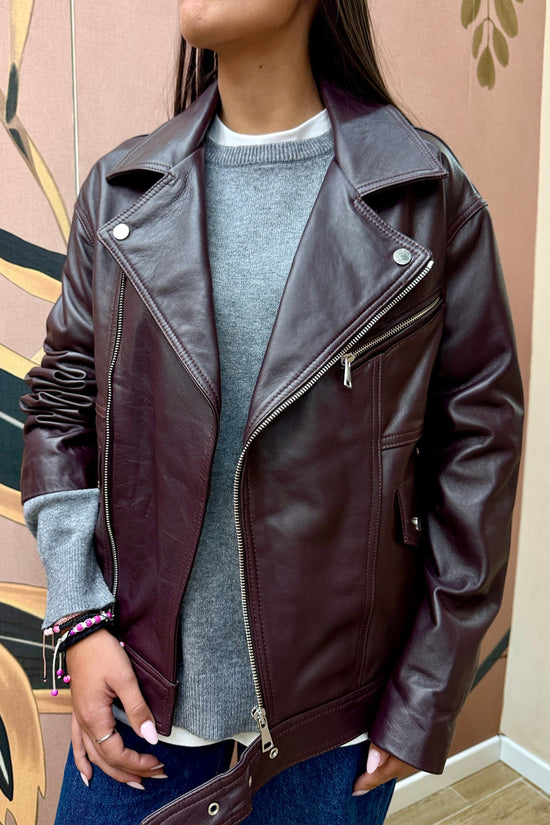 Chiodo over in pelle - MELANZANA