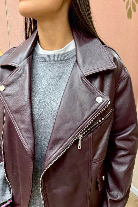 Chiodo over in pelle - MELANZANA