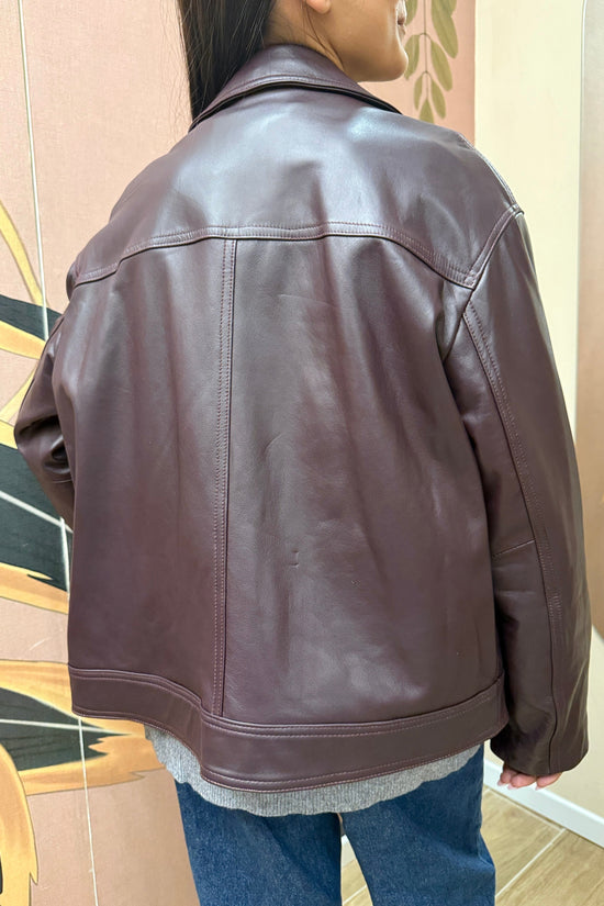 Chiodo over in pelle - MELANZANA