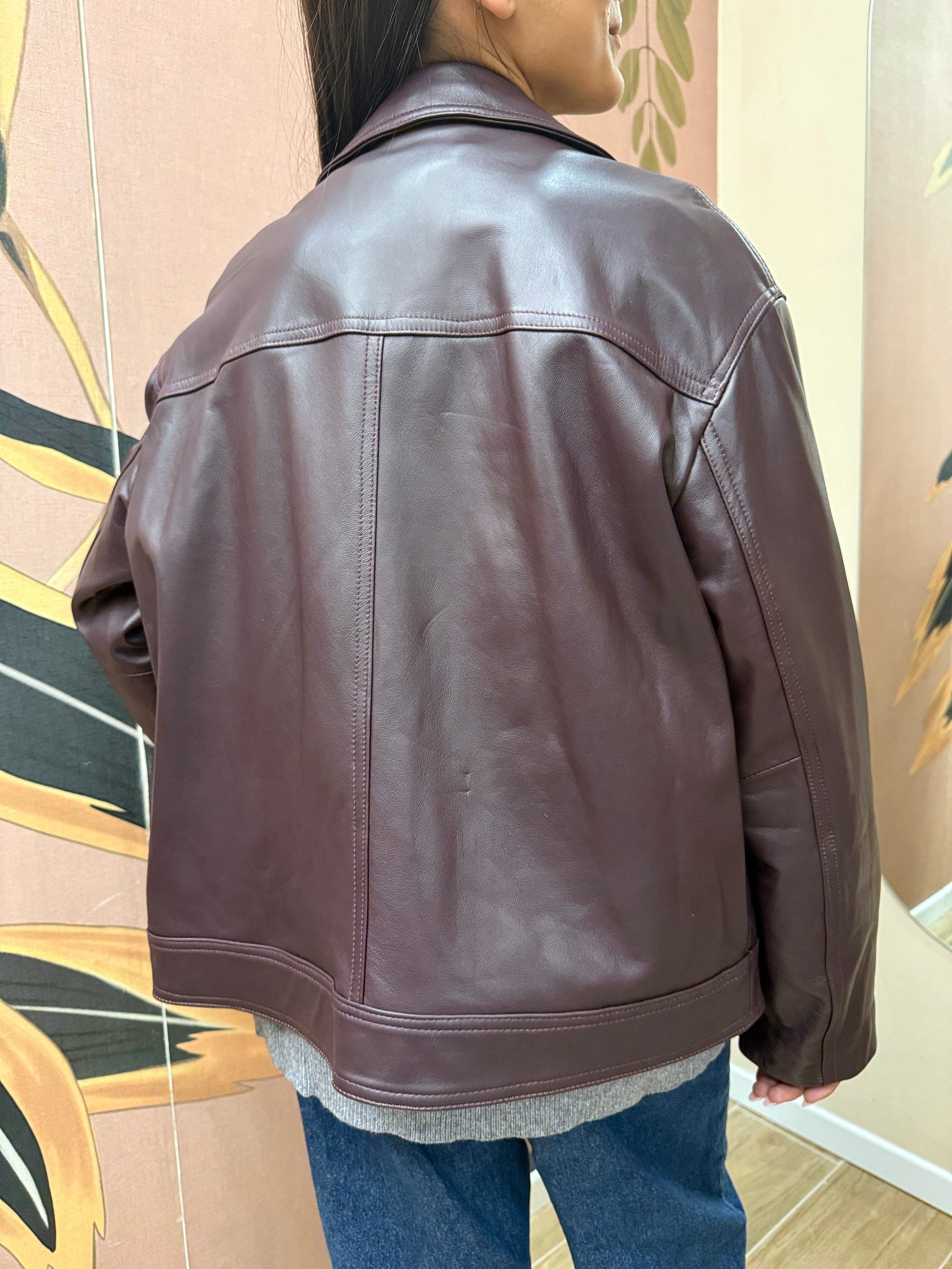 Chiodo over in pelle - MELANZANA