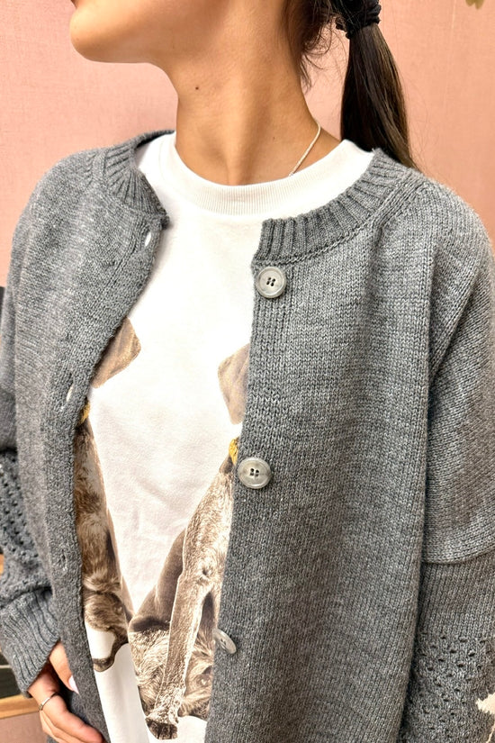 Cardigan con ricamo dietro - GRIGIO
