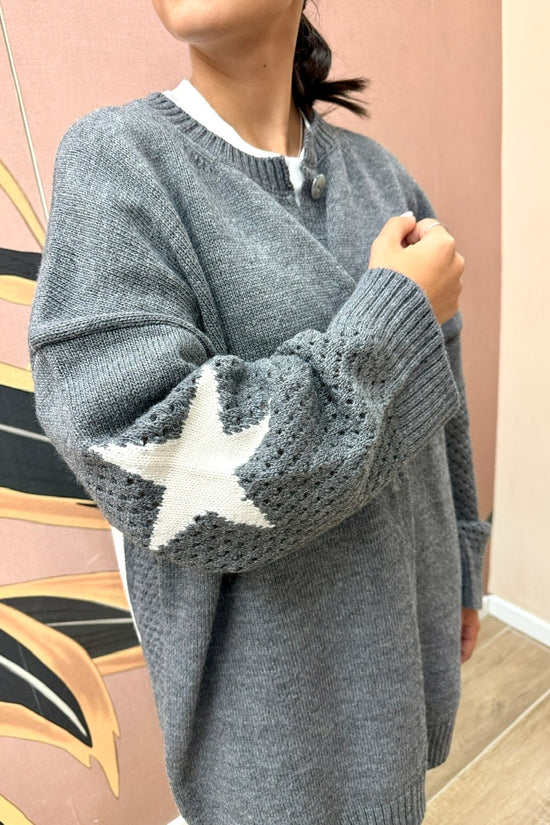 Cardigan con ricamo dietro - GRIGIO
